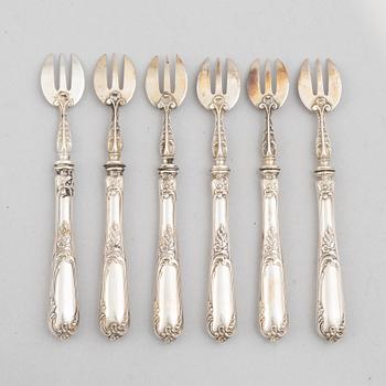 Six French Silver Oyster Forks, mark of Louis Coignet, Paris 1889-93.