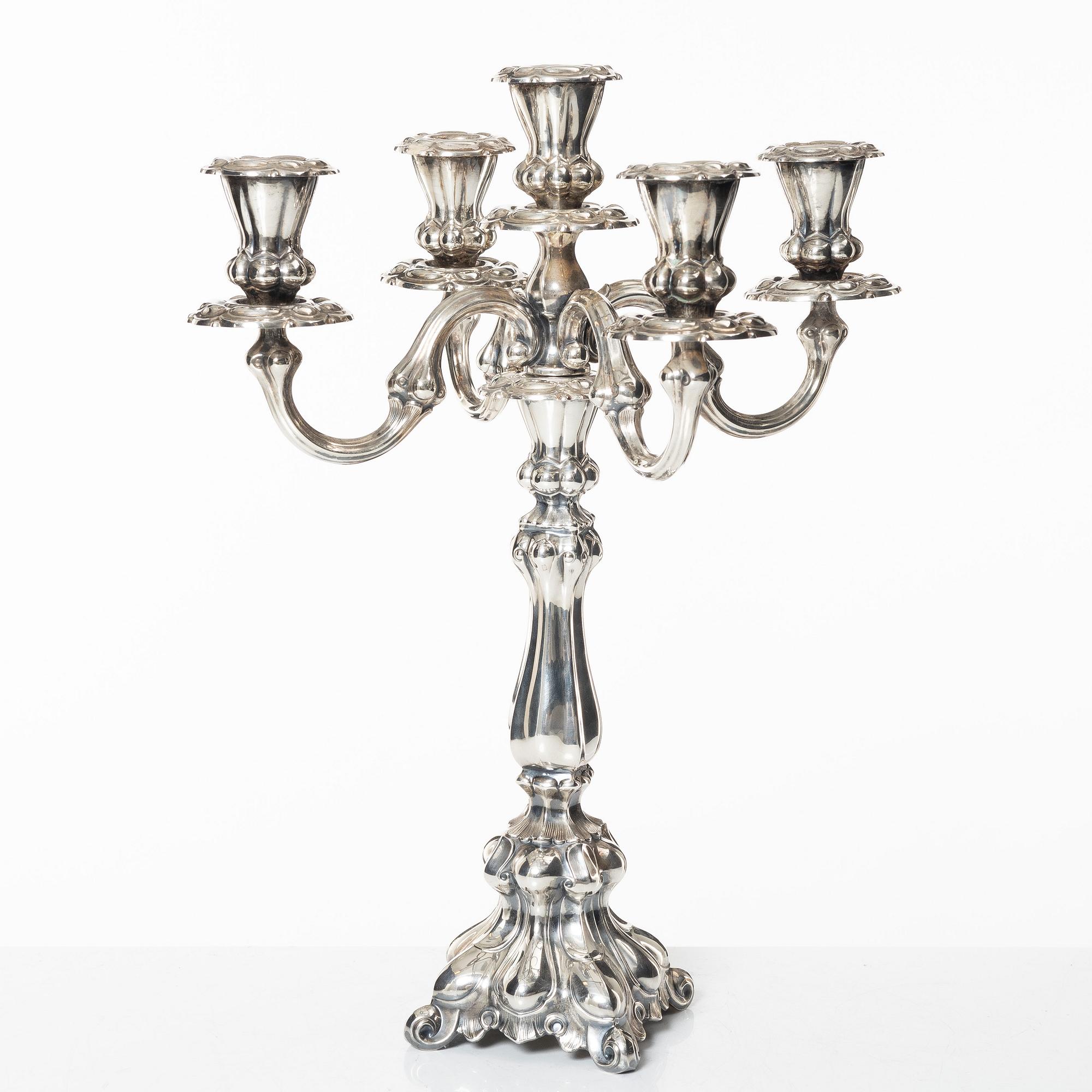 A silver candelabrum, marks of Kultakeskus Oy, Hämeenlinna, Finland 1965.