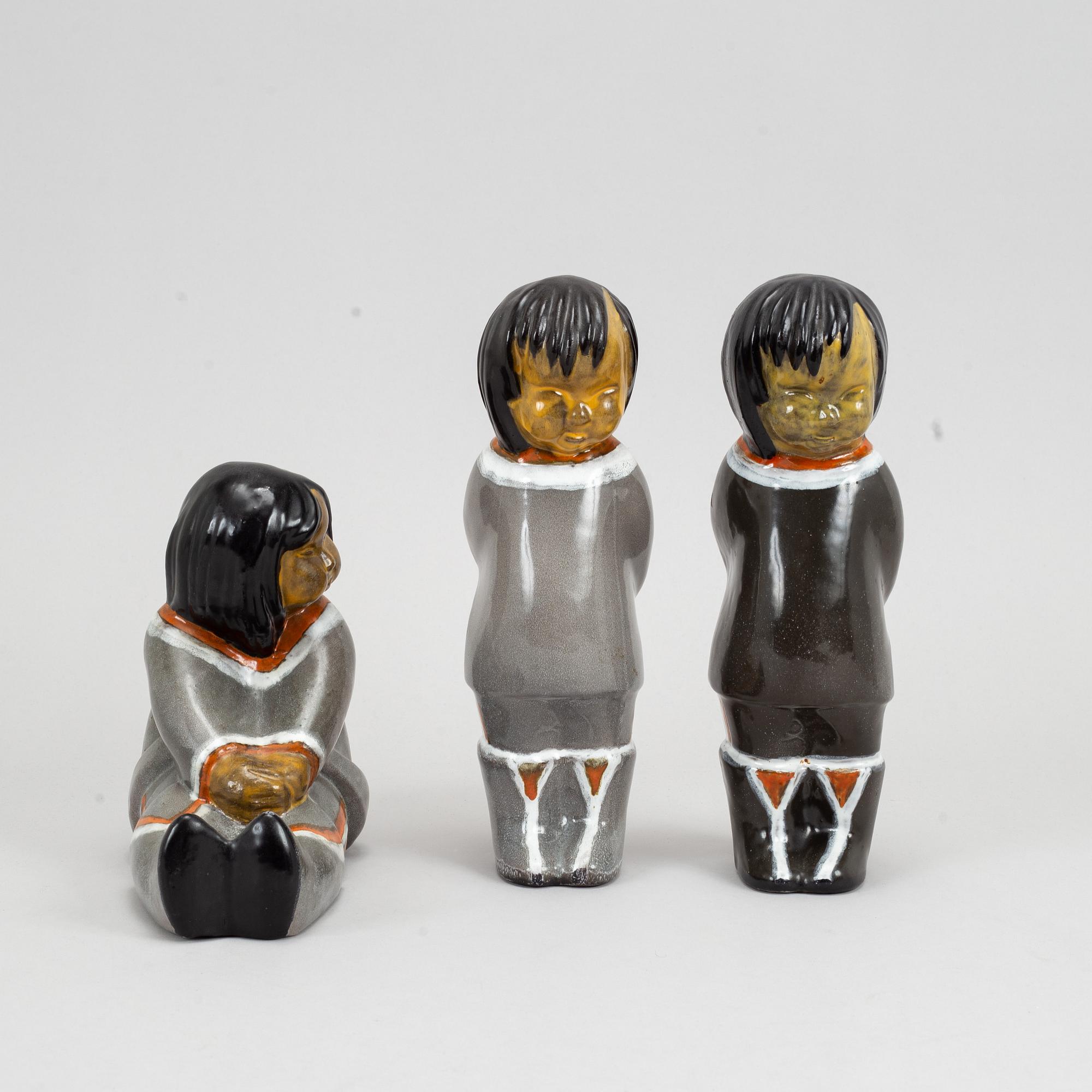 Three earthenware fingurines by Vicke Lindstrand for Upsala-Ekeby.