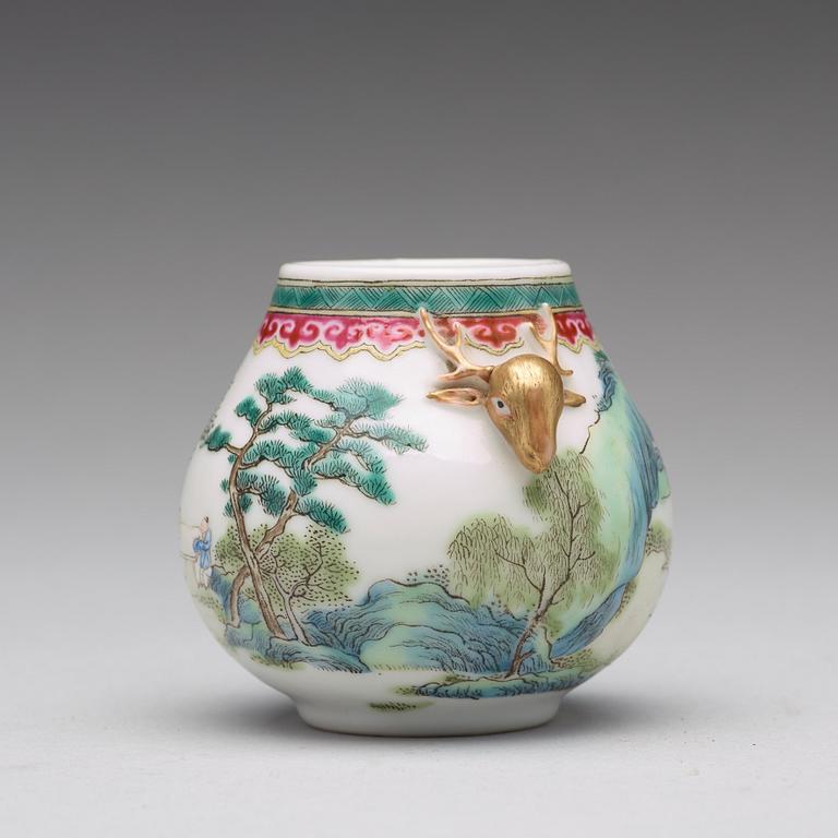 A famille rose miniature vase, Republic (1912-49)with Qianlongs mark to the base.