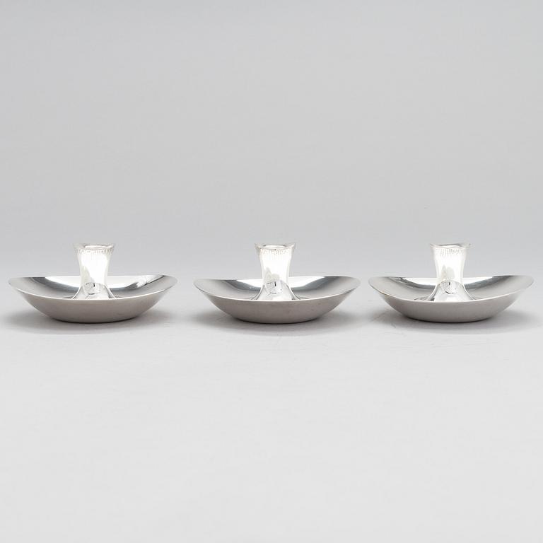 TAPIO WIRKKALA, Three silver candlesticks, Hopeatehdas Oy, Helsinki 1957-65.