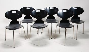 STOLAR, 6 st, "Myran", Arne Jacobsen för Fritz Hansen. Formgivna 1951-2.