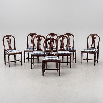 A set of eight Gustavian style dining chairs, second part of the 20th Century.