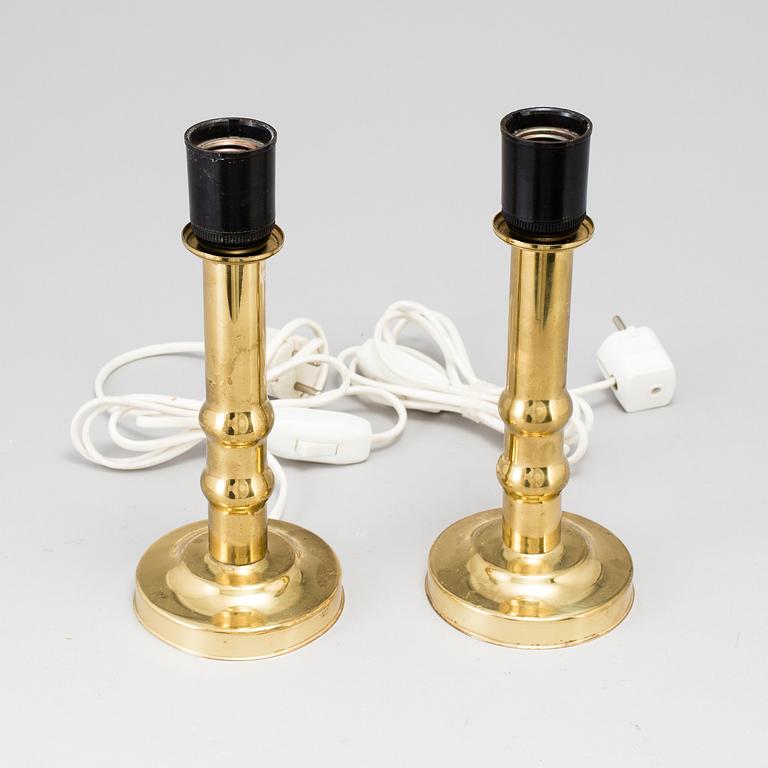 A pair of brass table lamps by ABO Randers, Denmark. Second half of the 20th century.