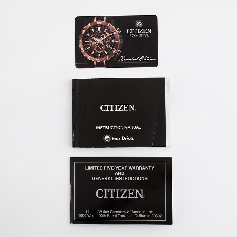CITIZEN, Eco-Drive, Perpetual Calendar, "Tachymeter", Limited Edition  1533/2500, wristwatch, chronograph, 45 mm.