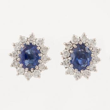Earrings, a pair, 18K white gold with sapphires and brilliant-cut diamonds.
