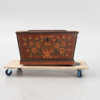 A painted provincial chest, Hälsingland, Sweden, dated 1819.