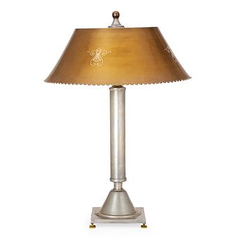 404. Hugo Gehlin, a pewter and brass table lamp, by Ystad Metall, Sweden 1929.