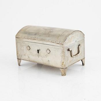 A silver chest/box, with import marks/tax marks from the Netherlands, possibly 19th century.
