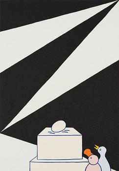 Marie-Louise Ekman, "Ett ägg-monument, två småfåglar och en Olle Baertling-målning. Ur mappen "Monument 1981-2021".