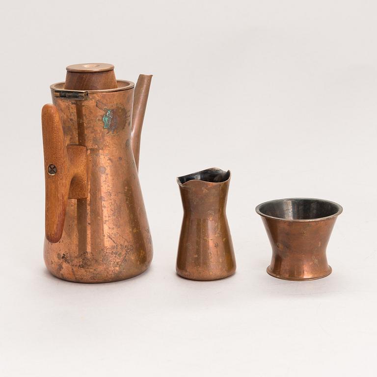 TAPIO WIRKKALA, KAFFESERVIS, 4 delar, koppar och teak, TW 163/164, Kultakeskus, 1960-70-tal. Formgiven 1961.