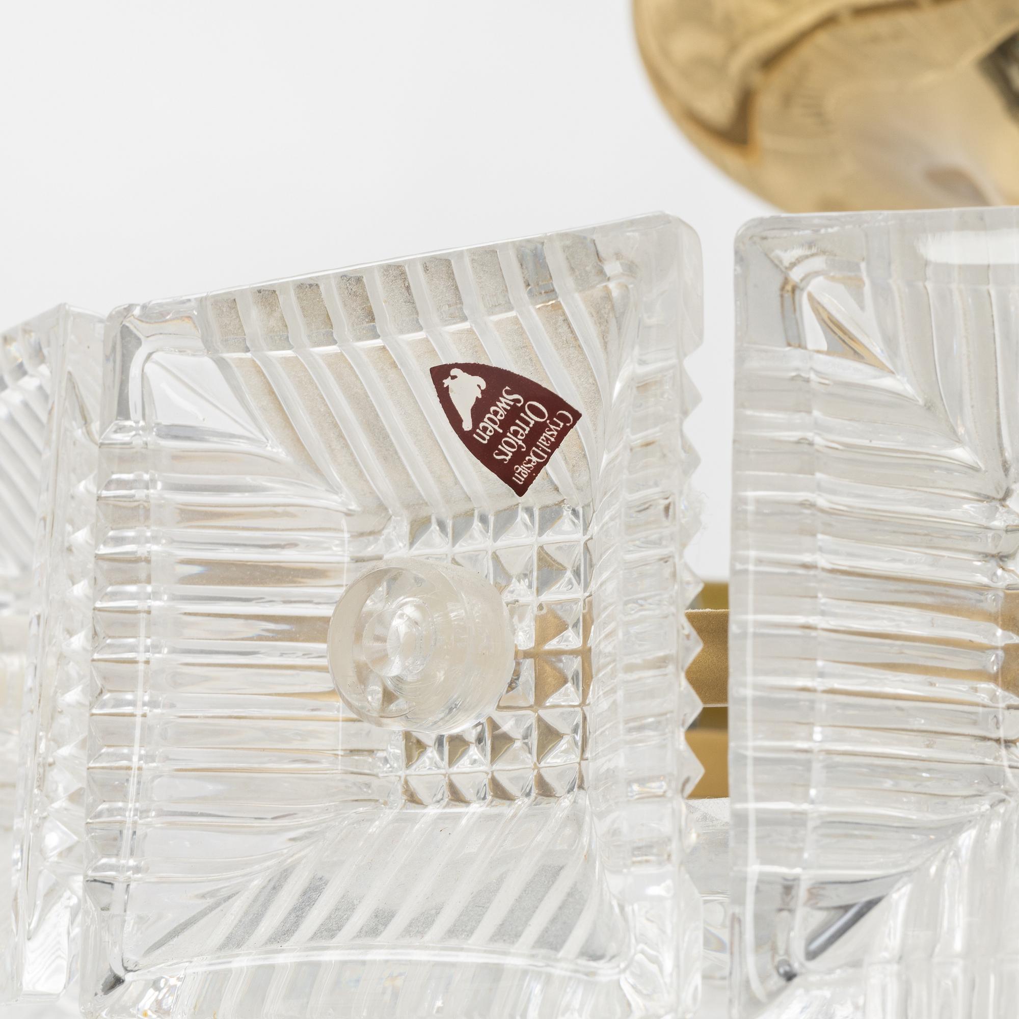 Carl Fagerlund, a glass and brass ceiling light, Orrefors.