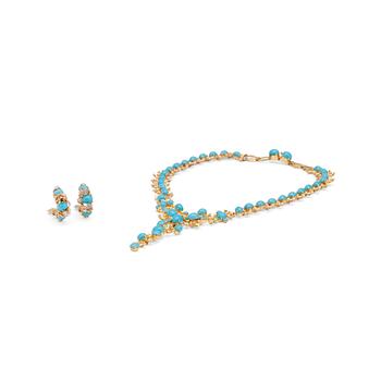 794. CHRISTIAN DIOR, a decorative turquoise and stones necklace set in gold colored metal.