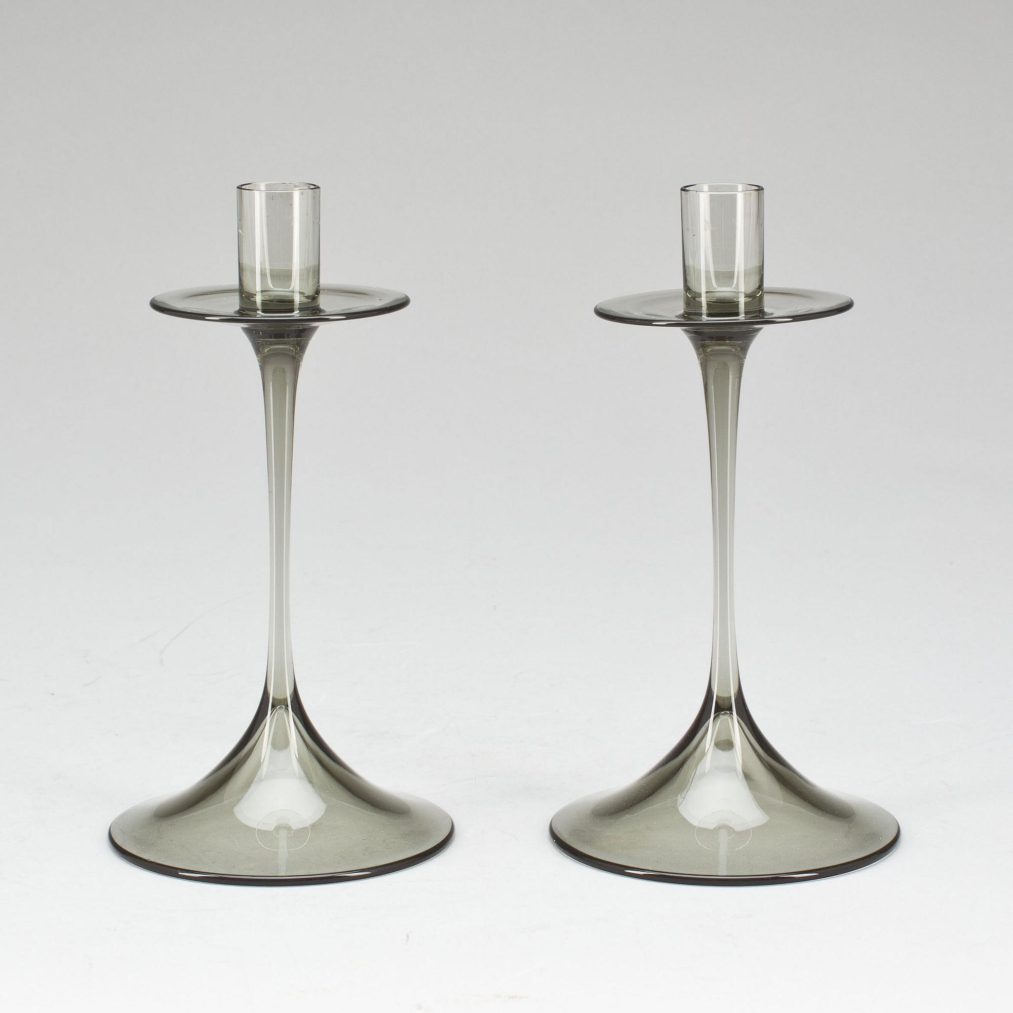 LJUSSTAKAR, ett par, glas, Nils Landberg, Orrefors.