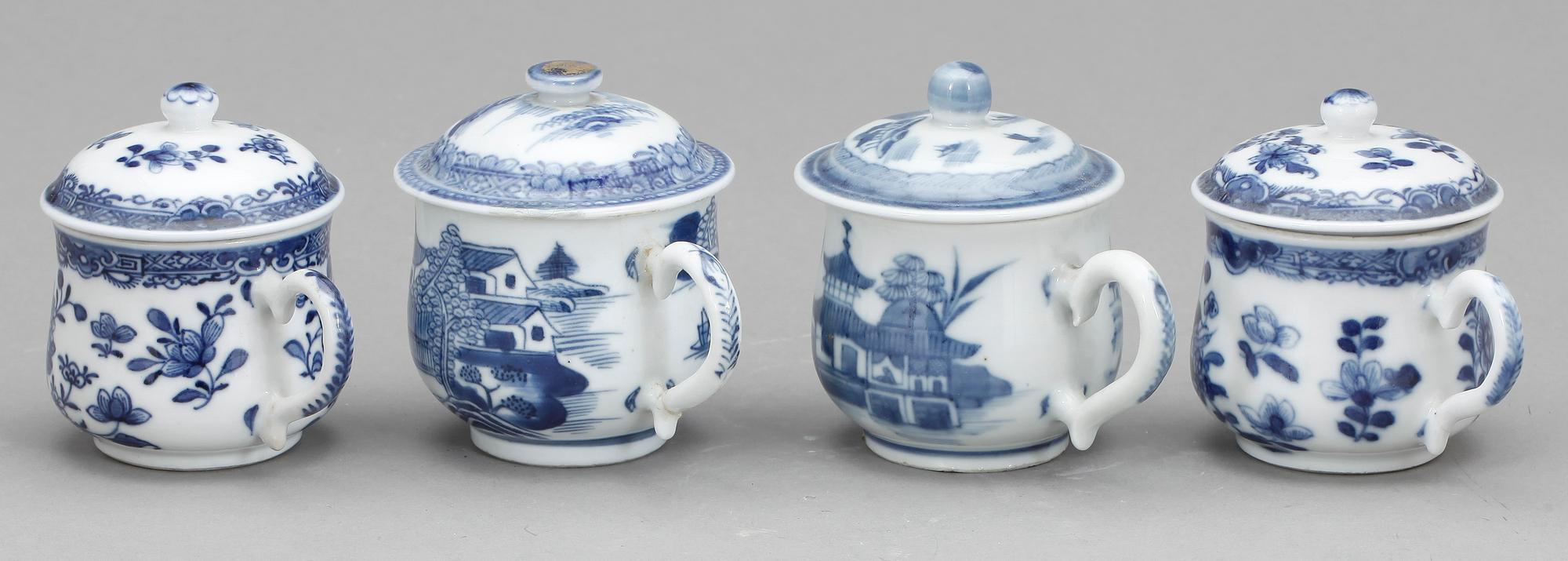 CREMEKOPPAR, 4 st, porslin, Kina, porslin, Kina, 1700-/1800-tal.