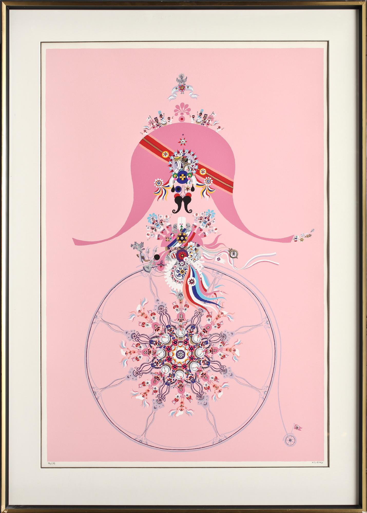 KJELL SÖRENSEN RINGI, färglitografi, sign o numr 46/175.