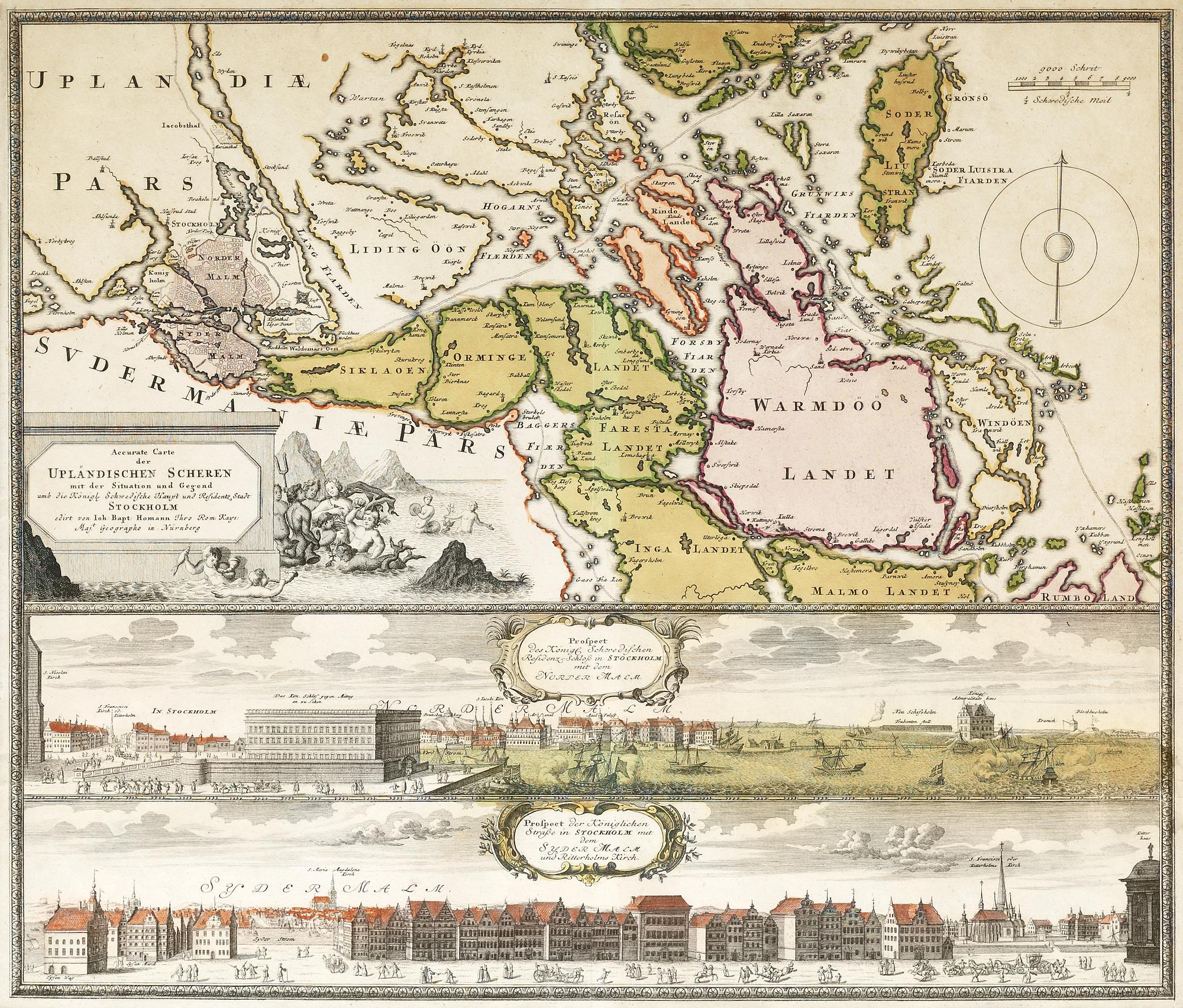 Johann Baptist Homann, Accurate Carte der Upländischen Scheren mit der Situation und gegend umh die königl Schwedische Haupt und Residentz Stat Stockholm.