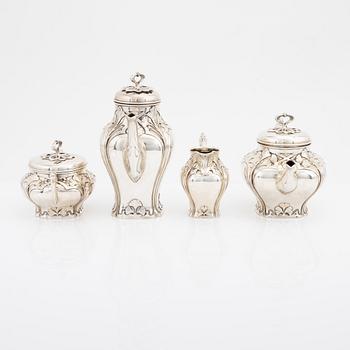 Carl Fredrik Carlman, kaffeservis, 4 delar, silver, jugend, Stockholm, 1907.