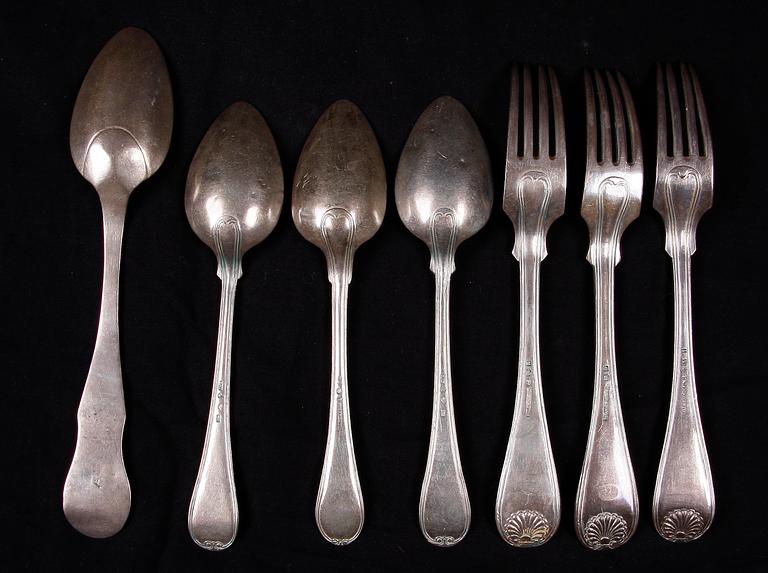 BESTICK, 7 st, silver, olika mästare bla Pehr Alfred Weström Uppsala 1863.