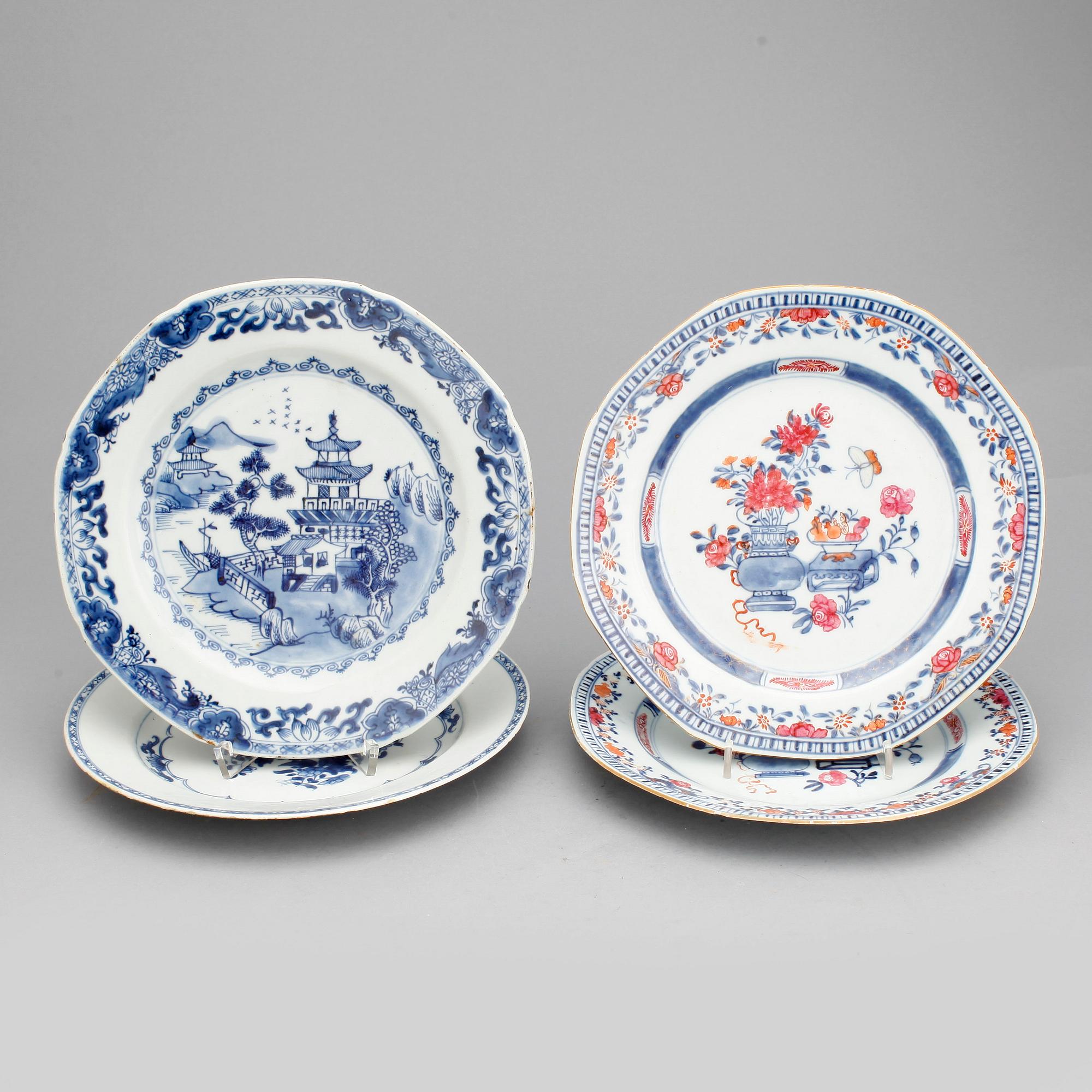 PARTI TALLRIKAR, 4 st. Porslin, Kina, 1700/1800-tal.