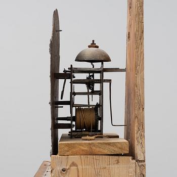 A painted long case clock, 19th Century.