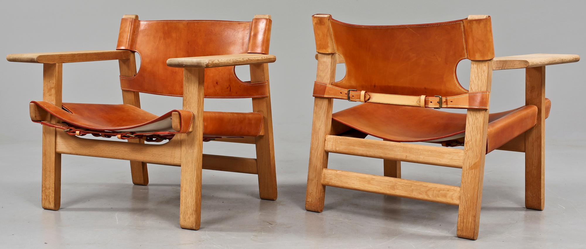 FÅTÖLJER, ett par, "Spanska stolen", Borge Mogensen, 1900-talets fjärde kvartal.