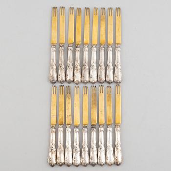 A set of French silver escargot forks, mark of Charles Barrier, Paris, active 1905-23 (18 pieces).