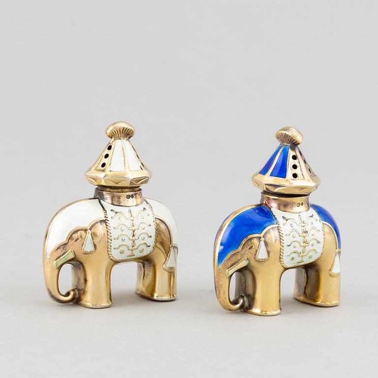 A pair of silver gilt and enamel salt and pepper shakers, J Tostrup, Oslo, Norway.