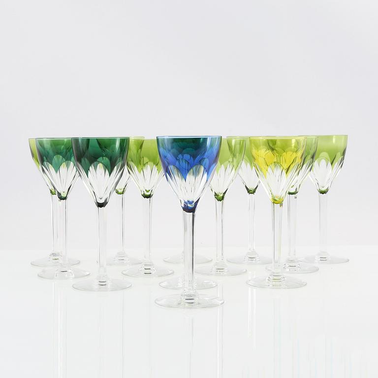 Wine glasses, 13 pcs, Val Saint Lambert, signed, Belgium, second half of the 20th century.