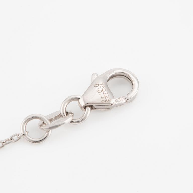 Necklace, 18K white gold heart-shaped with princess cut and pear-shaped diamonds.