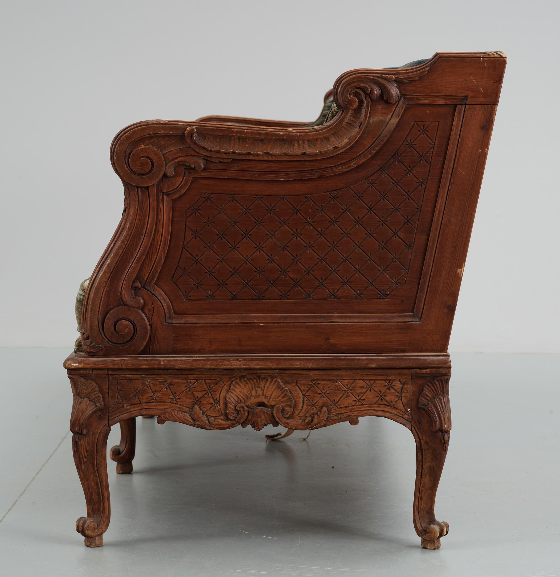 TRÅGSOFFA, rokokostil, 1800-tal.