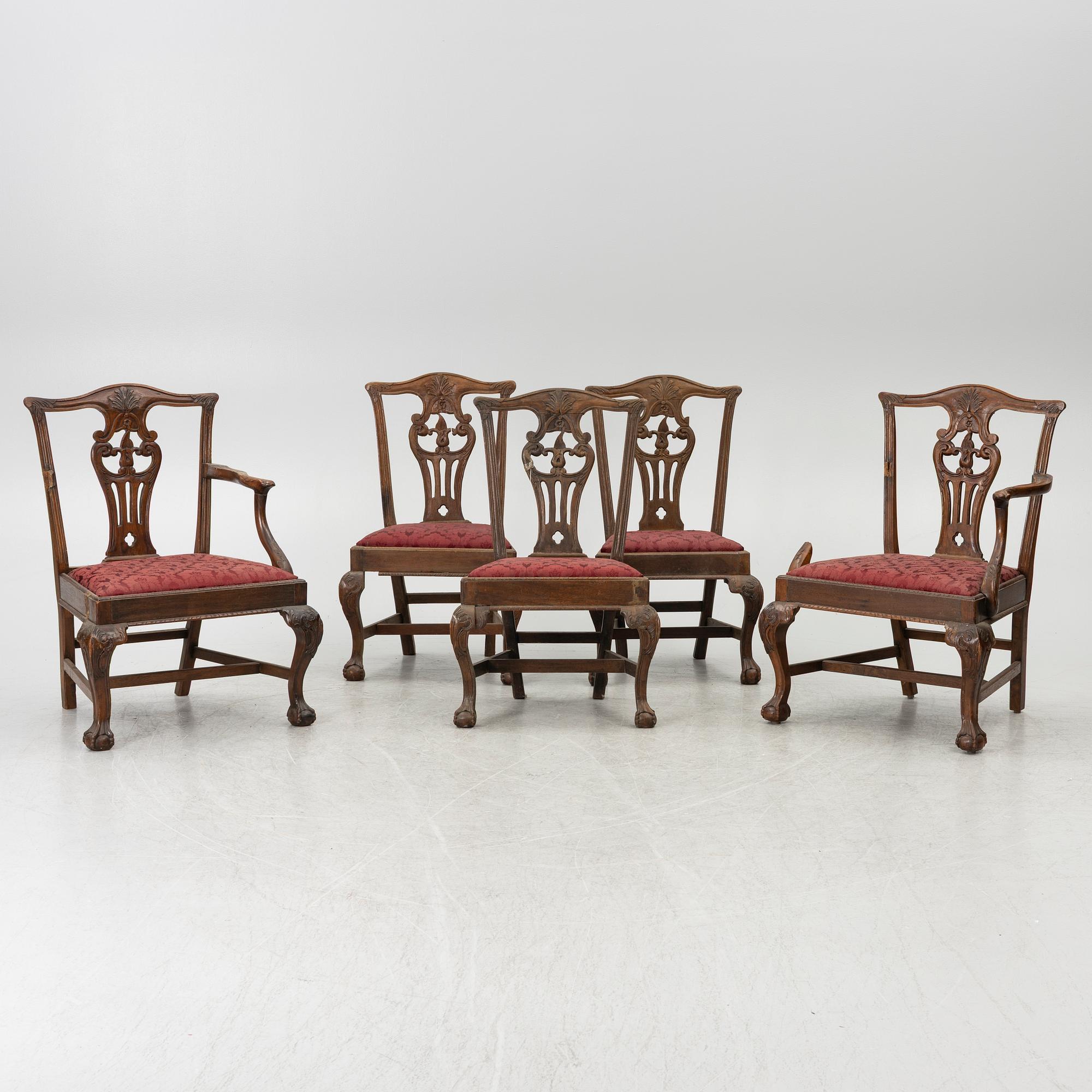 Chairs, 5 pcs, Chippendale, England, circa 1800.