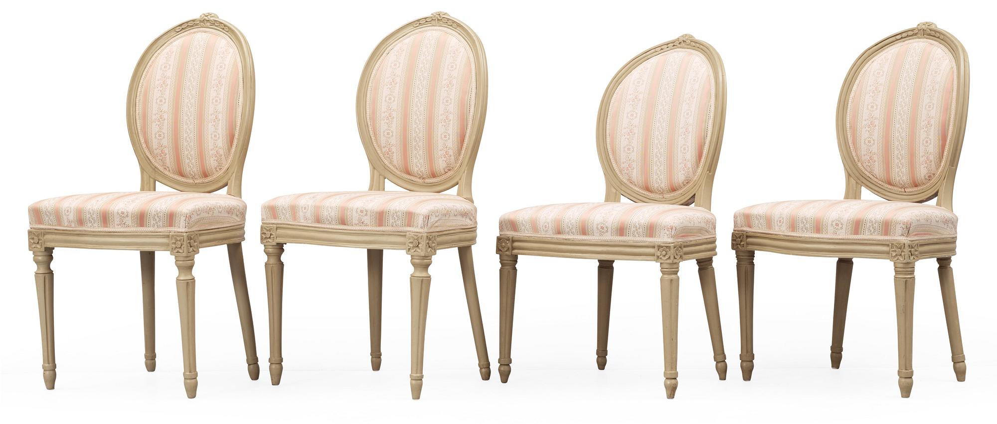 STOLAR, fyra stycken snarlika. Gustavianska, 1700-talets slut.