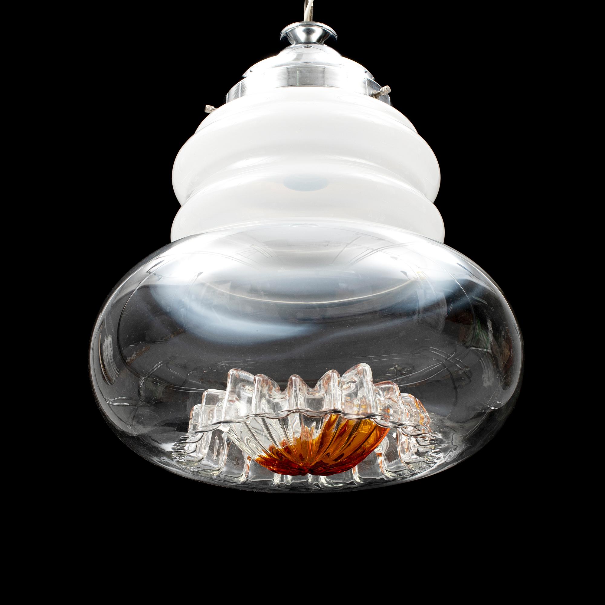 A glass ceiling lamp, probably by Mazzega Murano, Italy.