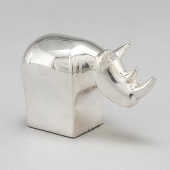 GUNNAR CYRÉN, a zinc silverplate rhinocerus sculpture by Dansk design Japan.