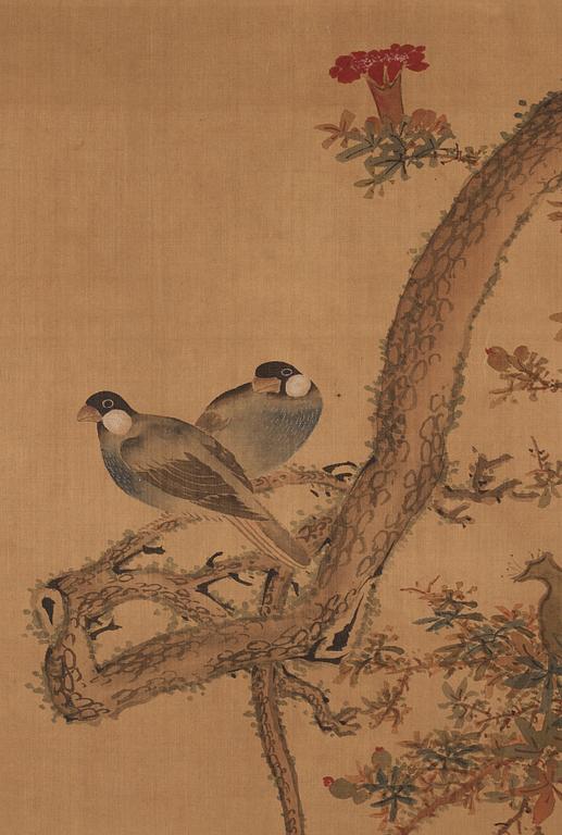 A chinese hanging scroll, ink and water colour, Qing dynasty (1664-1912).