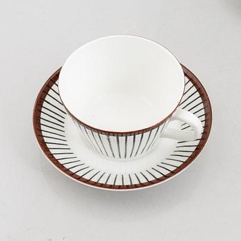 Stig Lindberg, ten "Spisa Ribb" tea cups with saucers, Gustavsberg, Sweden, 1955-74.