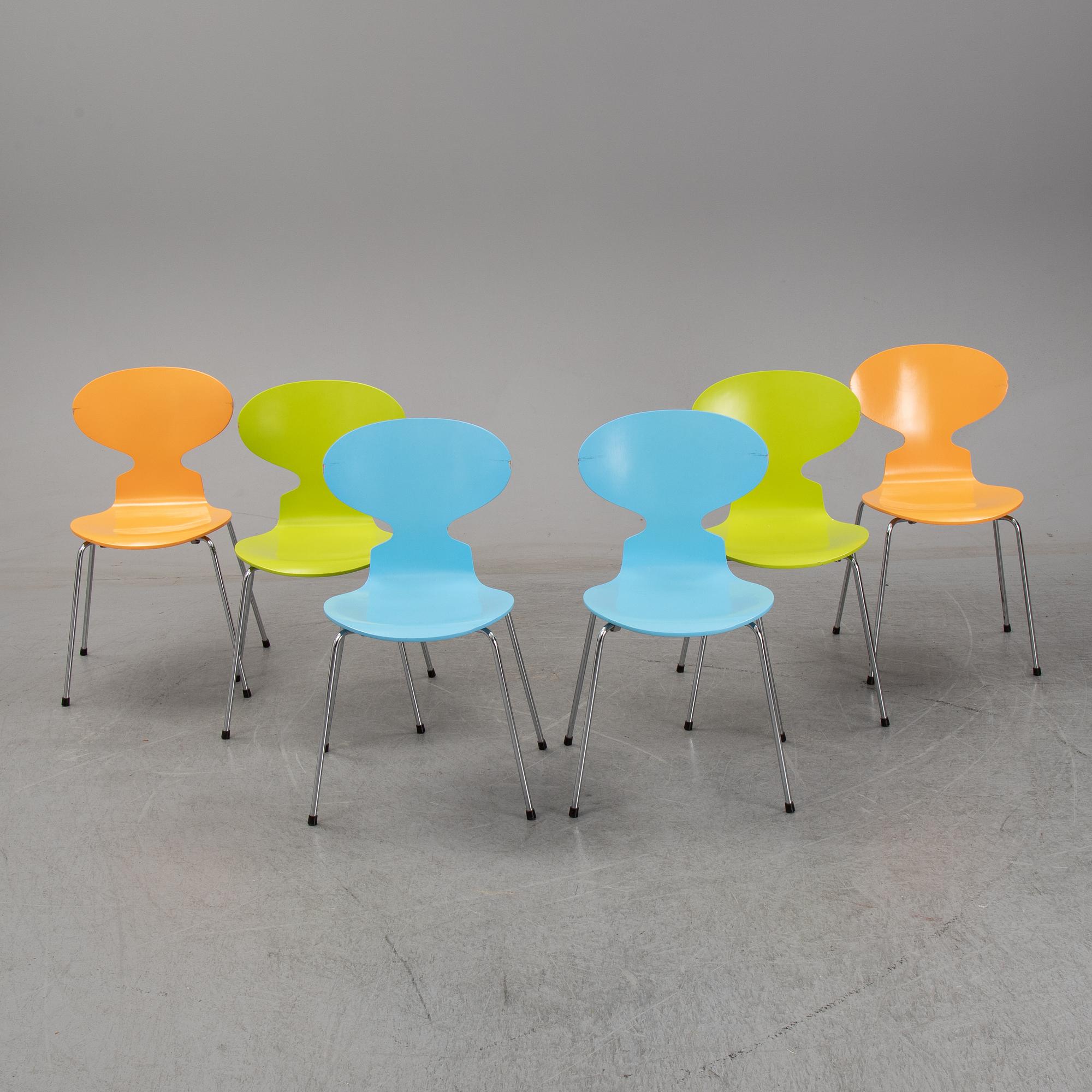 Arne Jacobsen, stolar 6 st "Myran", Fritz Hansen, 1995.