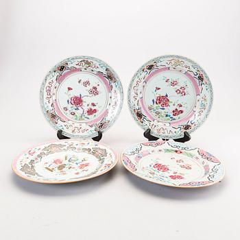 A set of four different Qing Dynsaty porcelain plates.