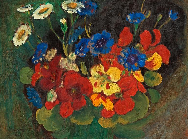 Gabriele Münter, "Blomsterstudie" / "Krass och blåklint" ("Kress und Kornblumen").