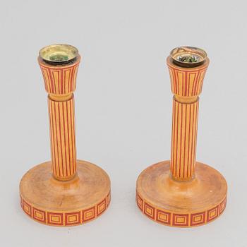 Olof Ahlberg, a pair of birch Art Déco candlesticks, Sweden, 1920's.