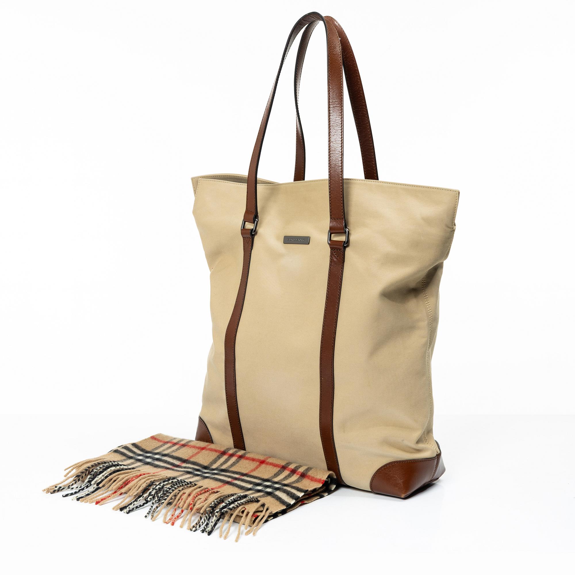 Burberry, A bag and a scarf.
