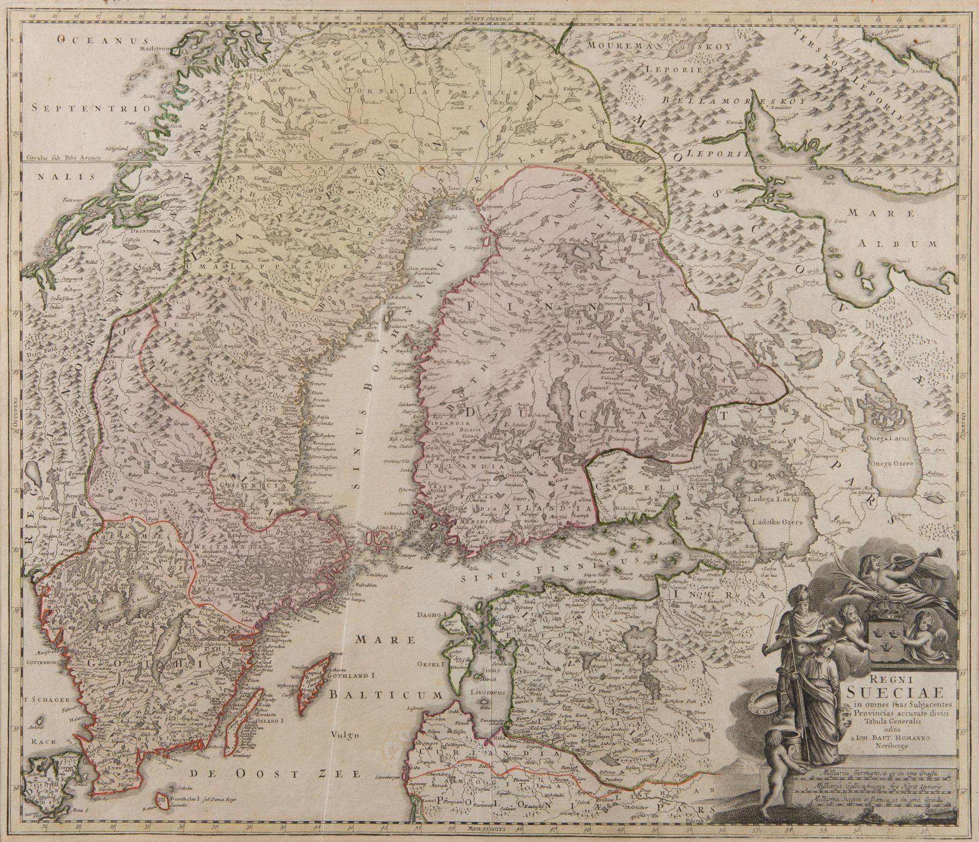 RUOTSIN KARTTA. Regni Sueciae. Johan Baptist Homann. Noin 1730.