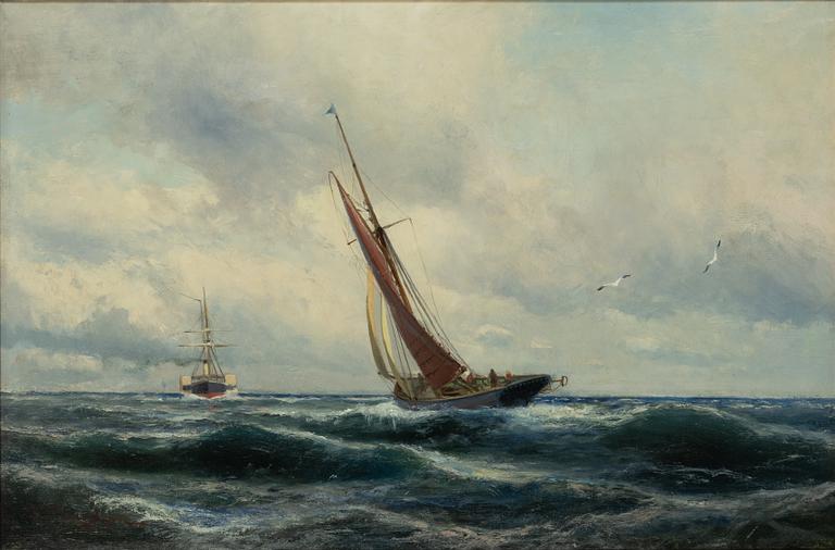Christian Fredrik Swensson (Svensson), Marine with sailing ship and steamship.