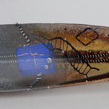 Bertil Vallien, a sand cast glass sculpture of a boat, Kosta Boda, Sweden.