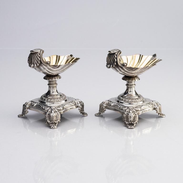 A Swedish pair of salt cellars, parcel-gilt silver, marks of Gustaf Theodor Folcker, Stockholm 1842.