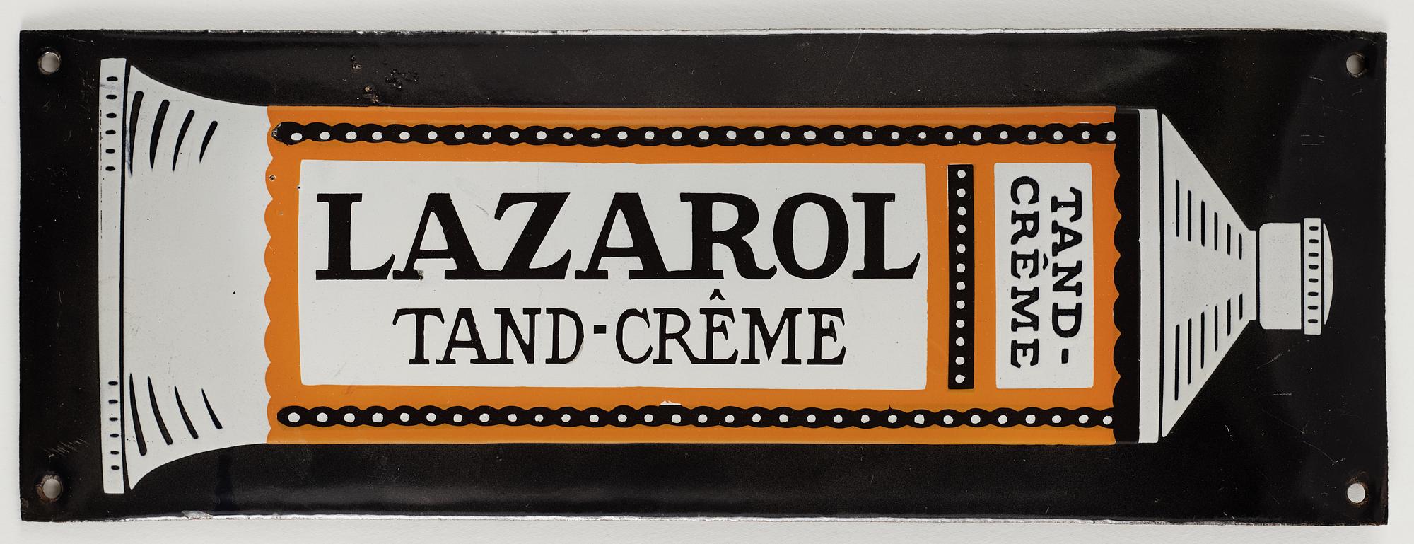 Emaljskylt "Lazarol Tand-Crême", 1900-talets första hälft.