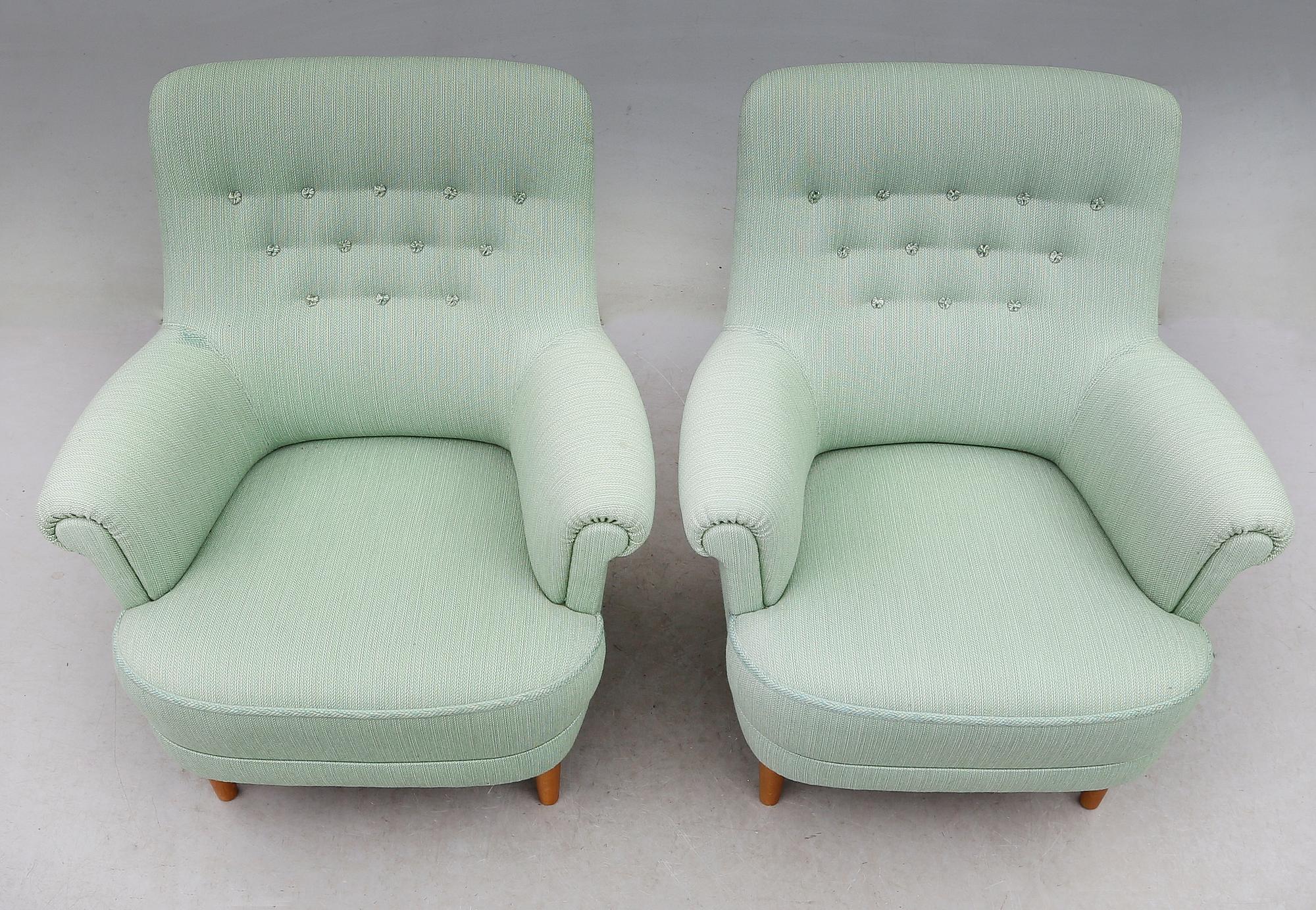 FÅTÖLJER, 1 par, "Hemmakväll", Carl Malmsten, O.H. Sjögren, Tranås, 1900-talets andra hälft.