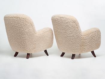 A pair of 1940's easy chairs, probably for Berga Möbler, Sweden.