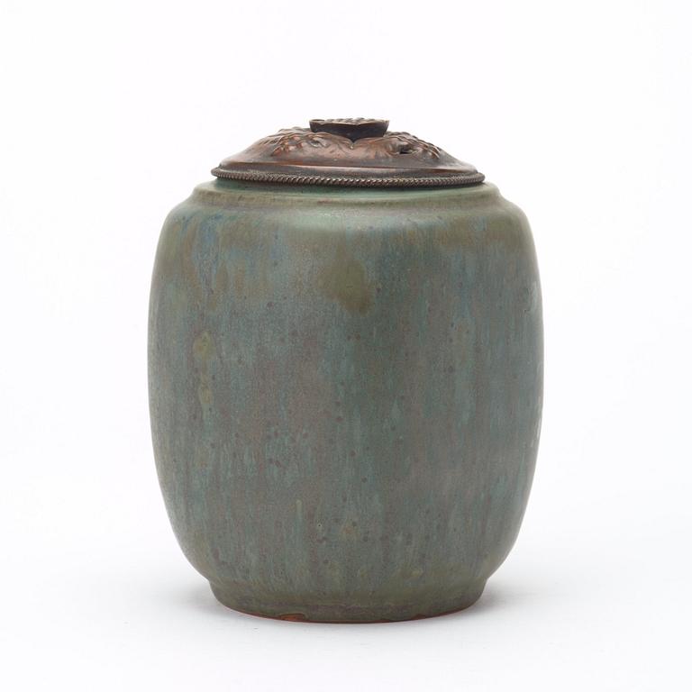 Patrick Nordström, a stoneware jar with patinated bronze cover, Royal Copenhagen, Denmark 1910-20's.